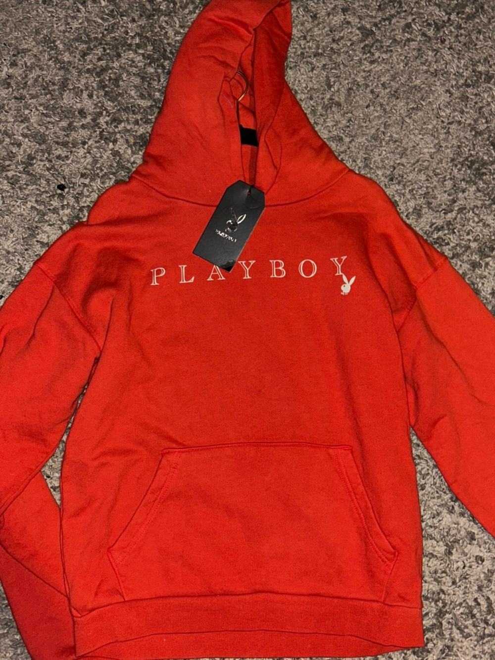 PLAYBOY Red Pullover Hoodie with White Logo size S